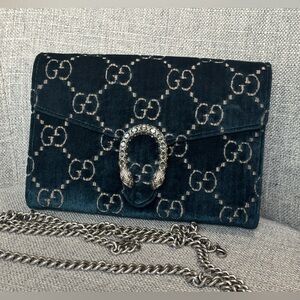 SOLD !!!! Gucci Velvet Crystal GG Monogram Mini Dionysus Chain Wallet